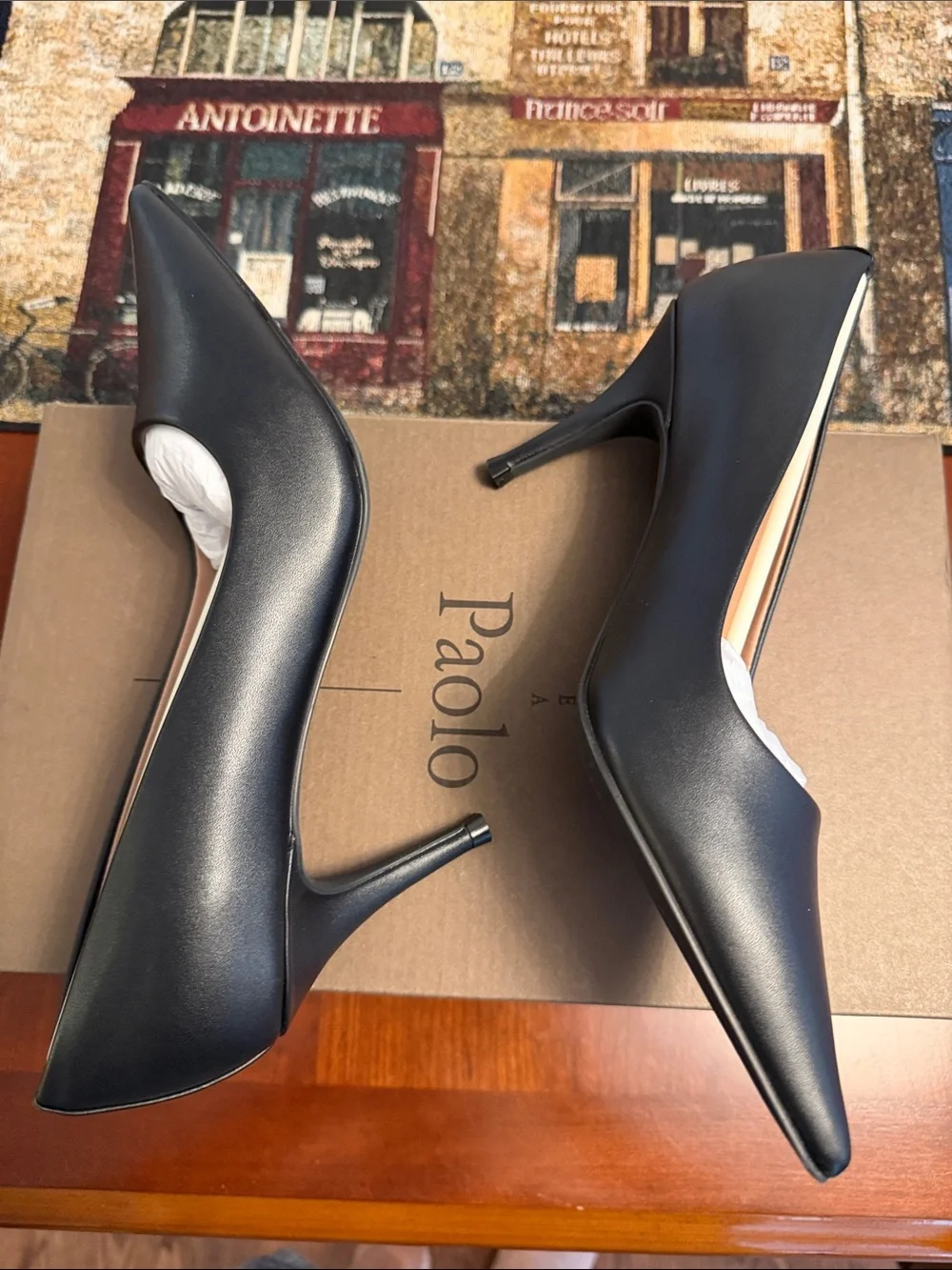 Paolo Black Pointed Toe Leather Pumps